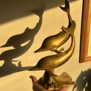 Brass Dolphin Sculpture - Gold Coastal Accent